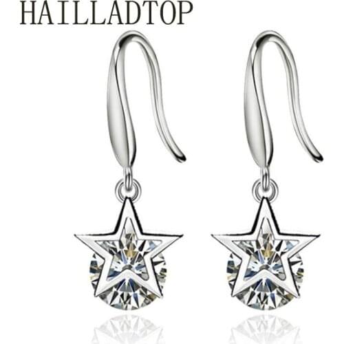 HAILLADTOP Star Earrings Luxury Crystal Drop Earrings Womens Ornaments Cubic Zirconia Earrings Long Fashion Dangle Earrings