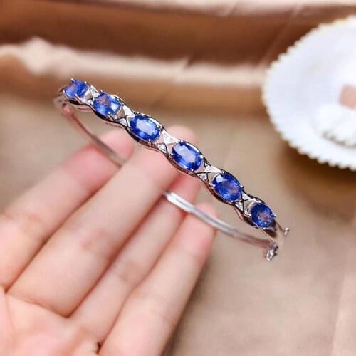 Exquisite bangle natural sapphire popular blue sapphire gemstone bracelet women jewelry 925 sterling silver girl birthday gift
