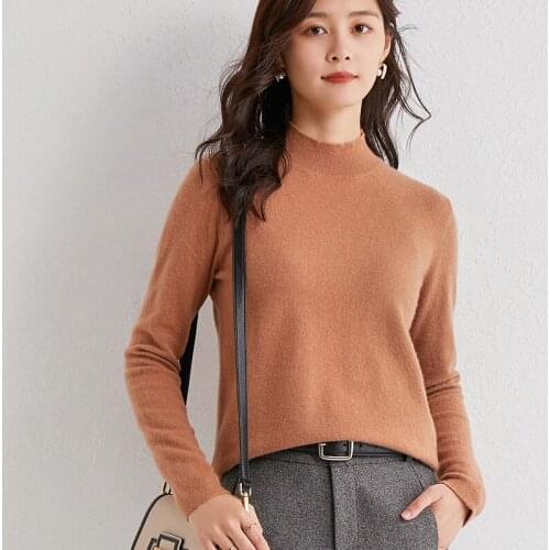 Half High Collar Cashmere Sweater Womens Fashion Authentic 100% Wool Short Flat Sweater 2020 Spring Autumn New Loose Thin Top