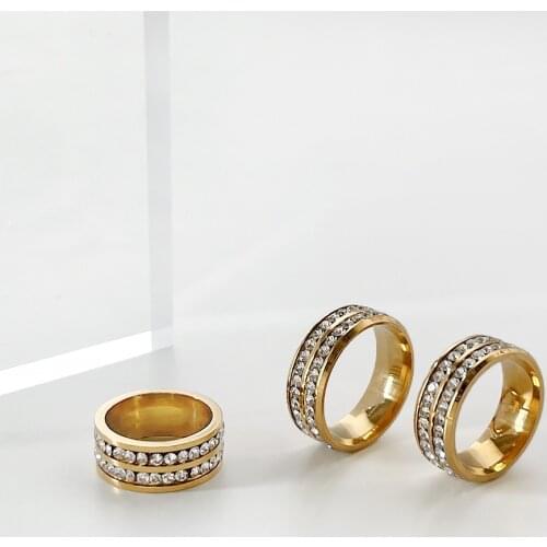 Hip Pop Double Layer Zircon Ring Jewelry Stainless Steel Full Crystal Diamond Finger Rings For Women Girl Trendy Jewelry Gift