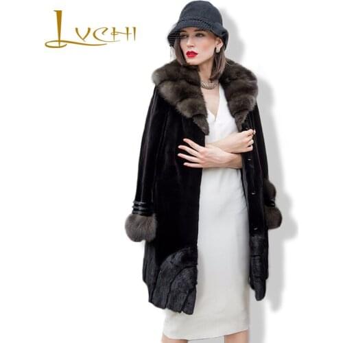 LVCHI Noble new New Natural Full Pelt Mink Fur Winter Coat Womens Long-sleeve Top Fashion All-match Knitted Mink Coat big