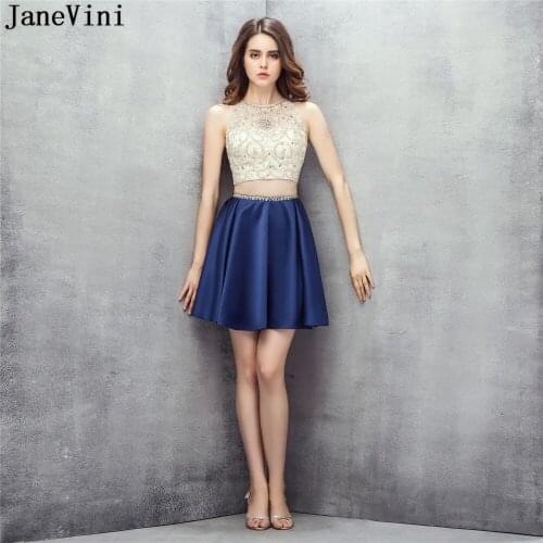 JaneVini Graceful Two Pieces Bridesmaid Dresses for Women A Line Sequined Beaded Illusion Back Plus Size Satin Formal Prom Gowns