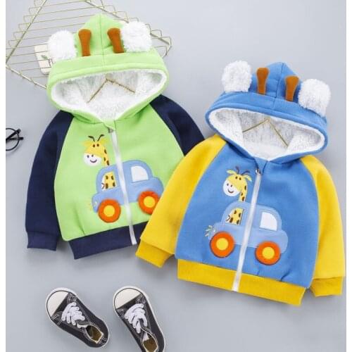 Winter Children Cartoon Coats Fashion Boys Baby Girls Patchwork Hoodies Add Velvet Toddler Casual Clothing Kids Thicken Outwear