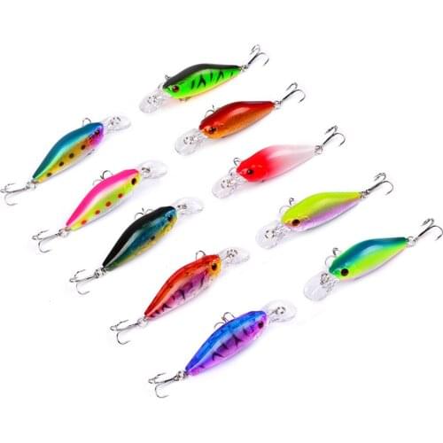 10PCS Crank Minnow Fishing Crankbait Fish Bass lure hook baits 7m/8g