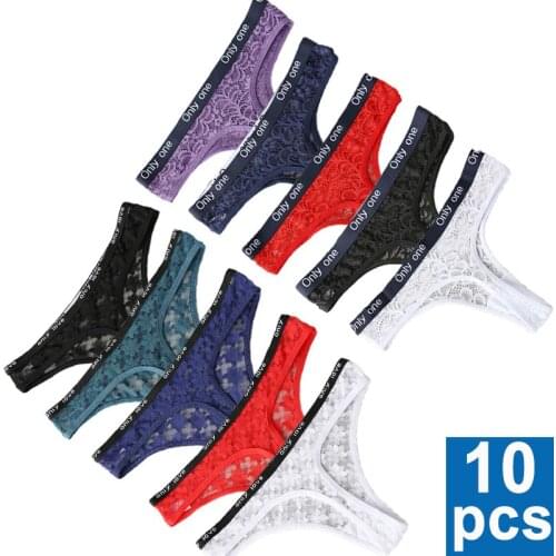 10PSC Womens Thong Lace Solid Color Underwear Soft Comfortable Underpants Sexy Pantys Intimates Lingerie Low-Waist G-string