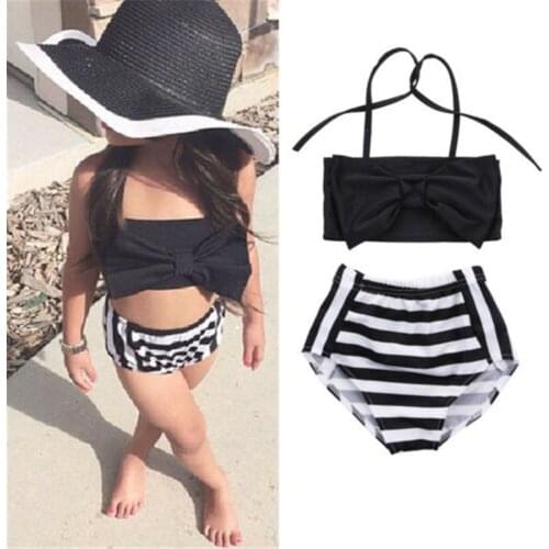 Children Swimsuit Baby Girls Swimwear 2021 Summer Ruffle One Shoulder Two Piece Bikini Sets Kids Bathing Suit Beachwear 1-6Y