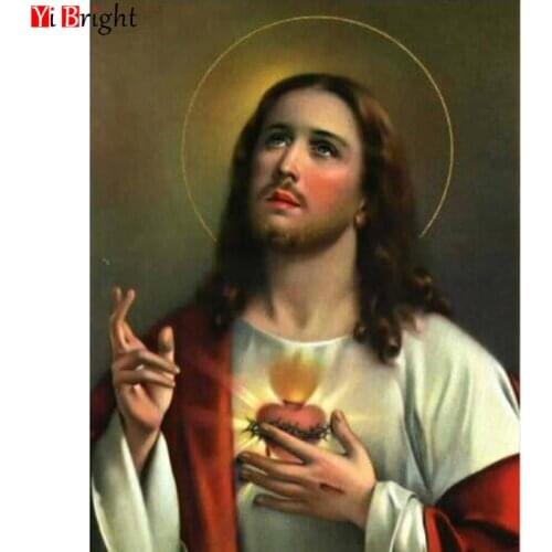 Diamond Painting Jesus Sacred Heart Cross Christian Religious Picture DIY 3D Diamond Embroidery Coloring By Numbers XY1