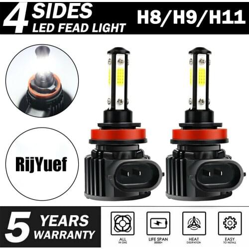 RiYuef 2 X4 Side H11 9005 9006 H7 Car LED Headlight 72W 6000K Bulbs high Low Beam Lamp 10000LM Super White Bright High Power