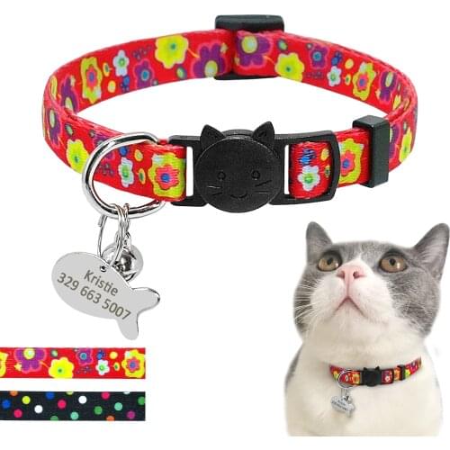 Quick Release Puppy Dog Kitten Cat Bell Collar With Personalized Pet ID Tag Small Cats Dogs Point Flower Collars Name Necklace