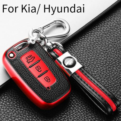 TPU Car Key Cover For Kia K2 K5 Sorento Sportage Hyundai IX35 I30 Keychain Leather Pattern Smart Remote Control Fob Protect Case