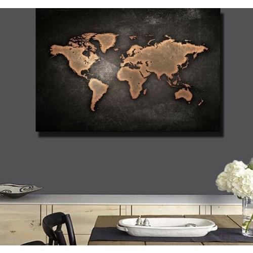 Black Brown World Map Modern Posters Pictures Canvas Wall Art Home Decor Paintings for Living Room Bedroom Decorations