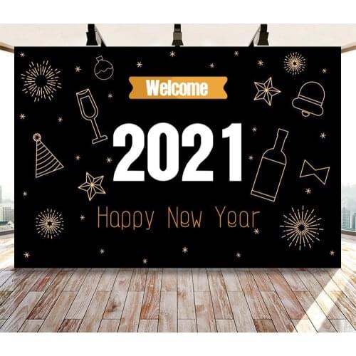 Black Happy New Year Photography Background White Snowflake Winter Birthday Party Photo Backdrop Photoshoot Props