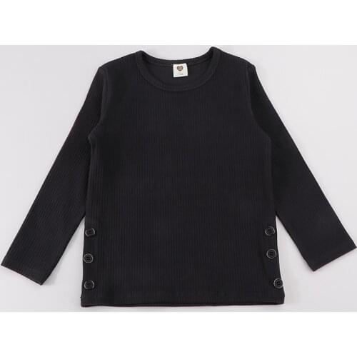 Kids t shirt girl and boy clothes ribbed long sleeves top round neck college style t-shirt for children ribbed navy with buttons