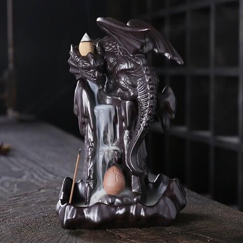 LED Glowing Ball Ceramic Backflow Waterfall Smoke Incense Burner Backflow Cone Dragon Censer Holder Teahouse Meditation Decor