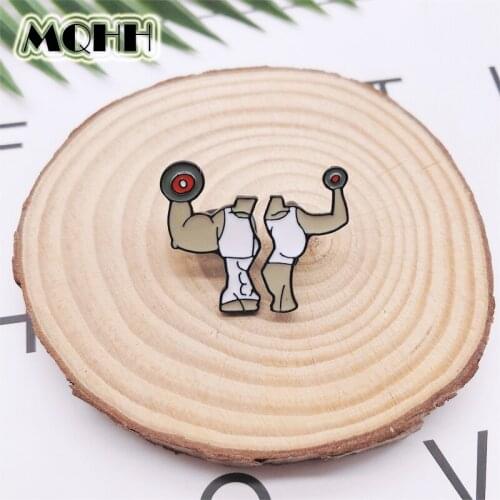 Creative Fun Fitness Weightlifting Dumbbell Enamel Brooch Couple Pin Alloy Badge Clothes Bag Accessories Jewelry Gift For Friend