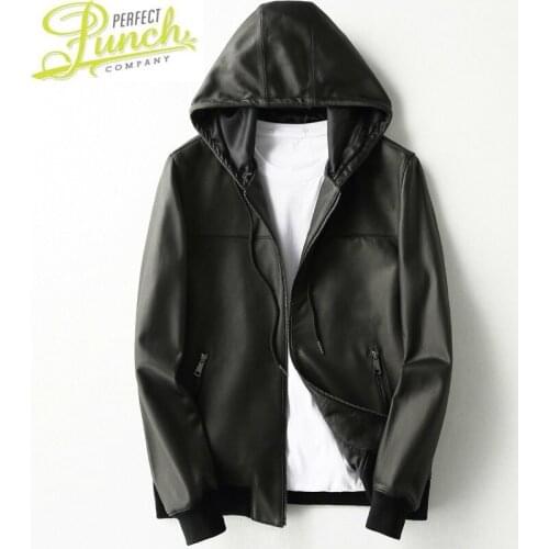 Hooded Real Sheepskin Coat Bomber Genuine Jacket Men Motorcycle Leather Jackets Coats Chaqueta Cuero Hombre KFS19M017