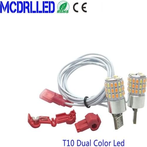 Mcdrlled 2Pcs T10 W5W Dual Color LED Car Turn Signal Light Daytime Running Lamp 12V Red White Amber