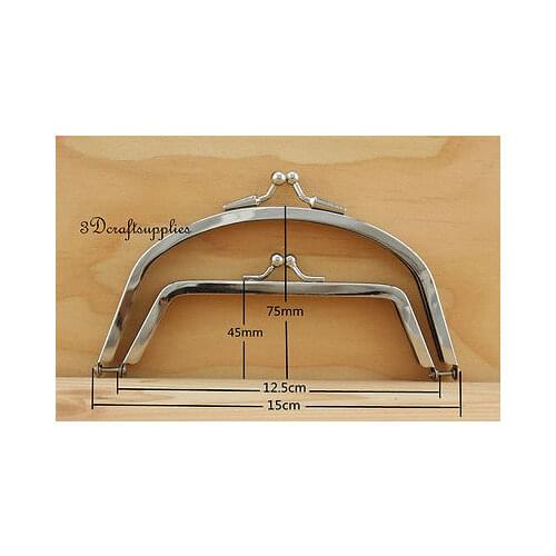 Metal purse frame Double glue on clasp clip nickel 6 inch X 3 inch Z103