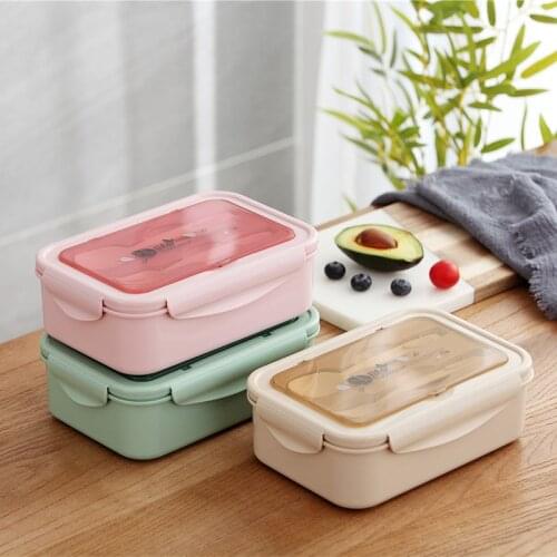 Microwave Heated Lunch Box Retangle Picnic Food Container Student Adult Portable Plastic 3 Plaid Food Containers Bento Boxs