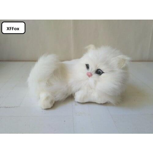 Cute real life lying cat model plastic&furs simulation white naughty cat doll gift about 15x9cm xf2027