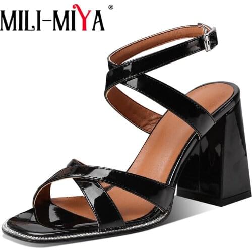 MILI-MIYA Women Summer Sexy Sandals Fashion Square High Heels Cross Ankle Buckle Strap Shoes Party Dress Shoes Big Size 34-43