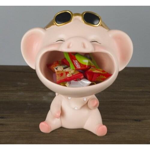 Cute big mouth pig table top storage candy key ring dry fruit finishing box ornaments accessories living room decoration