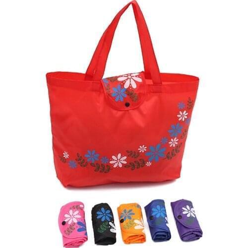 Reusable Women Shopping Tote Bag Large Capacity Flower Pattern Folding Handbag Kitchen Travel Sundries Storage Pouches