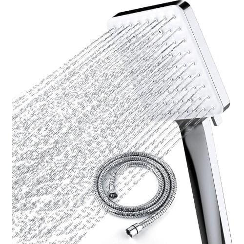 Newentor Square Shower Head Set With 1.5m Hose Lightweight Handhold High Pressure Shower 6 Spary Mode Universal For Relax Shower