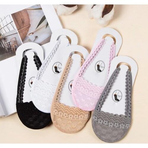 10pcs=5 pair/lot Women Invisible Boat Socks Forefoot Low Cut Lace Stealth Boat Socks High Heels Socks For Ladies YJ001