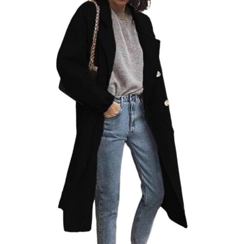 Autumn Winter Women Long Sleeve Double-breasted Lapel Coat Jacket Mid-length Overcoat Casual Female Jacket Outerwear Streetwear