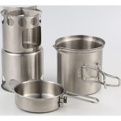 Portable Mini Camping Folding Windproof Pot Set /Stove Outdoor Barbecue Cookware Round Hotplate Furnace Wood Burner Cook