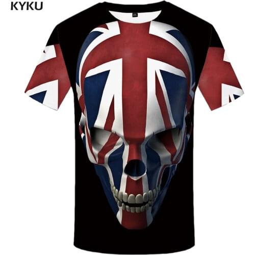 KYKU Skull T Shirt Men Black Anime Tshirt United Kingdom Gothic 3d Print T-shirt Punk Rock Clothes Casual Hip Hop Mens Clothing