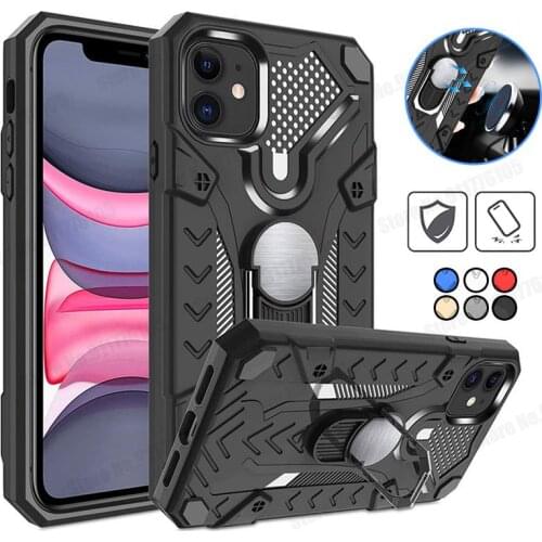 Shockproof Military Armor Phone Case For iPhone 12 Mini 11 Pro XS Max XR 7 8 Plus SE 2020 Magnetic Metal Ring Holder Stand Cover