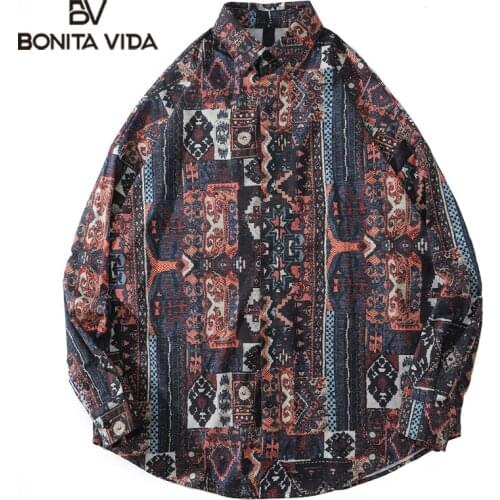 Bonita Vida Full Printed Shirt Men Fashion Long Sleeve Button Shirt Hip Hop Harajuku Casual Hipster Tops
