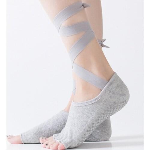 SALSPOR Women Yoga Lacing Open Back Slip-resistant Cotton Socks Gym Sports Yoga Ballet Open toe Socks Running Work Out Socks