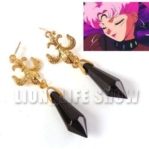925 Silver Handmade Shiny Sailor Moon Saturn Black Lady Earring Ear Stud Cosplay Props Gift New