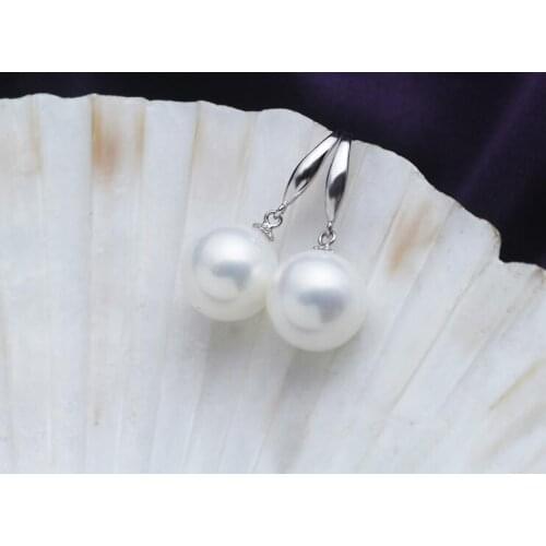 10mm 12mm 14mm 16mm women Jewelry Earring bright white round bead natural South Sea shell pearl dangle hook Earring