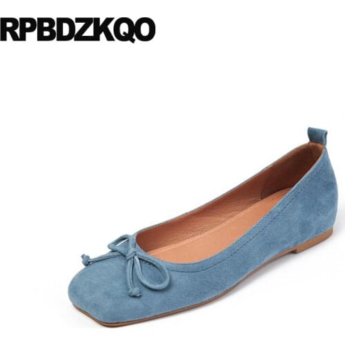 Soft Ballet Flats Women Bow 2019 11 Ballerina Shoes Black Comfy Korean Roll Up Knot Designer 10 Suede Large Size Genuine Leather