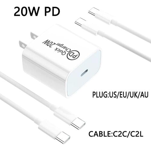 Usb Charger Travel EU Plug 20W Fast Charging Adapter portable Wall charger Mobile Phone cable For iphone Samsung Xiaomi