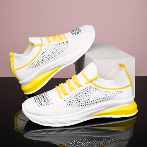 Summer Large Size Womens Shoes Crystal Diamond Casual Shoes Flying Knit Mesh Sports Shoes Soft Flat Shoes Light Walking Shoes