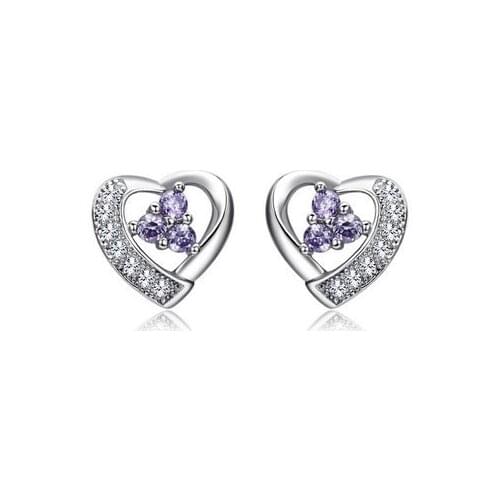 2015 Hot classic fashion jewelry 925 sterling silver amethyst heart earrings for women Free Shipping
