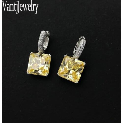 925 Sterling Silver Earring Yellow Stone Simulated Moissanite Diamond Citrine Paraiba Tourmaline Emerald for Woman Birthday Gift