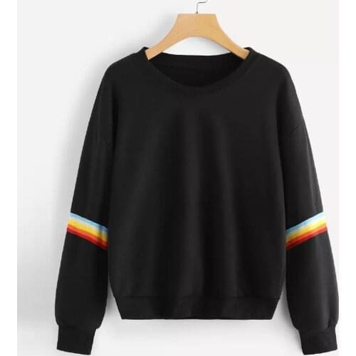 Womens Hoodies Long Sleeve Rainbow Patchwork Sweatshirt O Neck Casual Blouse Pullover Hombre Sudaderas Con Capu Poleron Mujer