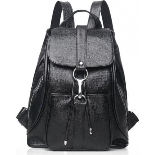 Backpack women genuine leather female designer school bags high quality cow skin fashion zipper shoulder bag with soft handle