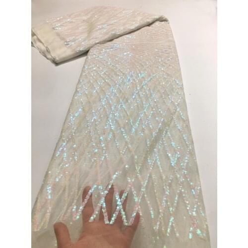 2021 High Quality African Sequins Lace Fabric French Net Embroidery Tulle Lace Fabric For Nigerian Wedding Party M4678 White