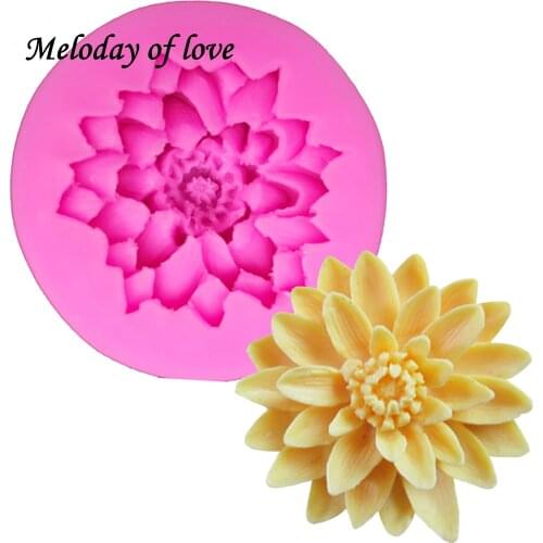 3D Beautiful Lotus chrysanthemum Flowers wedding cake decorating tools DIY baking fondant silicone mold soap mould T0158