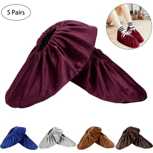 5 Pairs Velvet Shoe Dust Cover Washable Dustproof Elasticity Overshoes for Home Indoor Labs Workshop Computer Room Exhibition