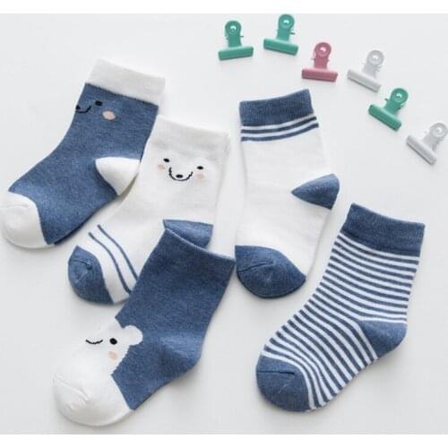 5 Pairs/Lot Cotton Kids Socks Breathable Cute Cartoon Bear Stripe Simple Fashion Baby Boys Girls Socks For 1-9 Years