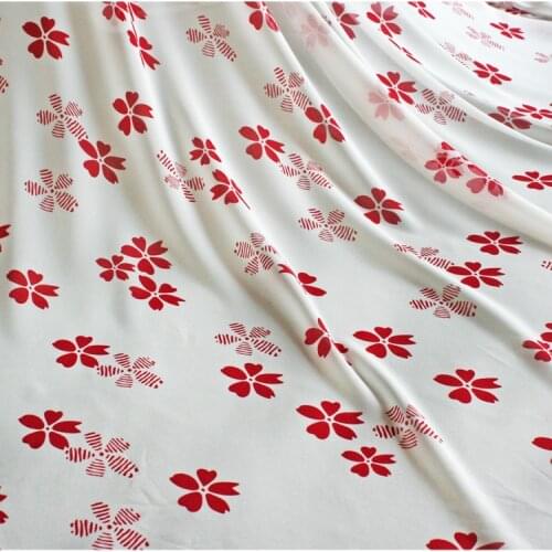 50*150cm Fresh Lady White Background Safflower Chiffon Yarn Printed Fabric Dress Sun Protection Clothing Handmade DIY Fabric