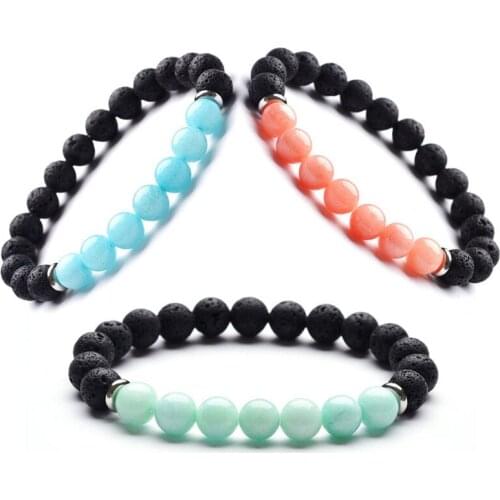 8mm Seven Amazonium Black Lava DIY Aromatherapy Essential Oil Diffuser Bracelet Stainless Steel Spacer Buddha Yoga Bracelet